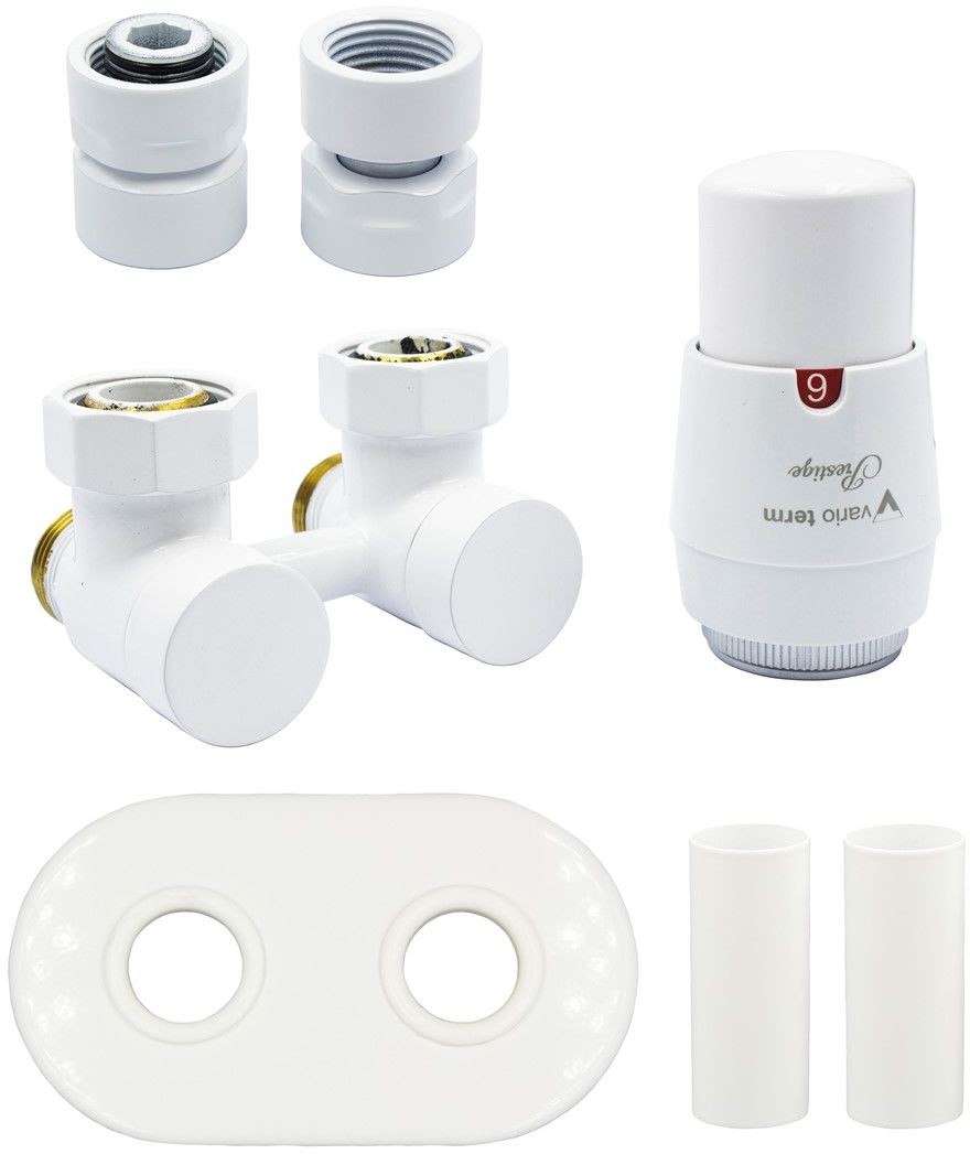 Varioterm Zawór odcinający kątowy Premium Exclusive All In One z głowicą termo - biały instalacja 1/2 - złączka GW APREGS0206C/FK(GW)