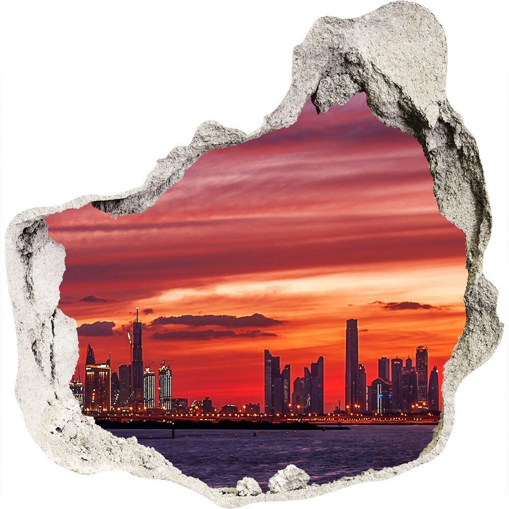 Wallmuralia.pl Fototapeta dziura na ścianę 3d Zachód słońca Dubaj