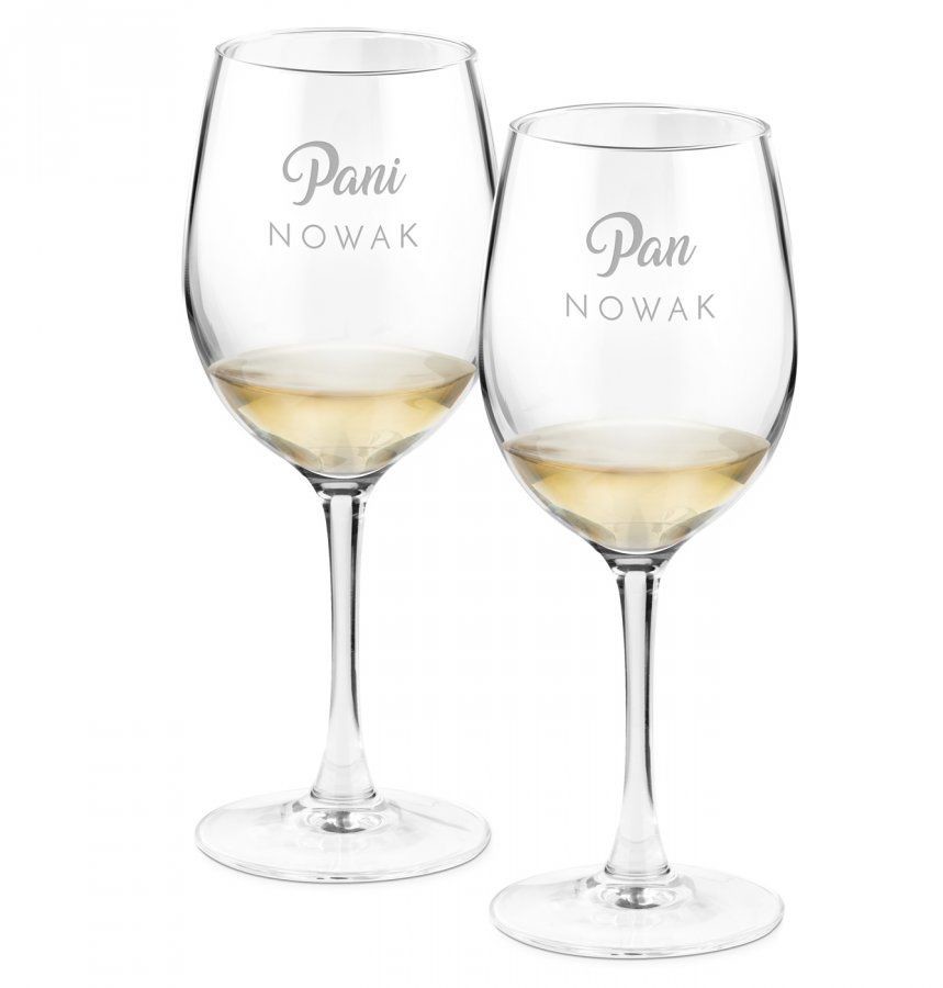Murrano Kieliszki szklane do wina zestaw x2 grawer pani pan dla pary 2xSKIV-005