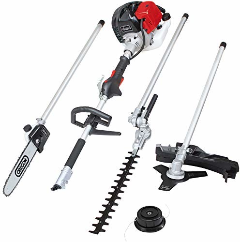 Scheppach MFH5200-4P spalinowa podkaszarka spalinowa (1,8 KM, 4 w 1 - podkaszarka do trawy, nożyce do żywopłotu, sekator, miecz 250 mm, łańcuch firmy Oregon, obrotowa baar) z szybkozłączką i paskiem