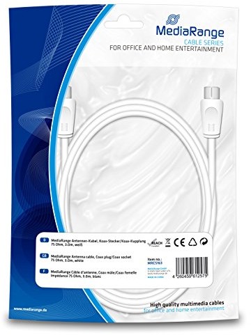 MediaRange mrcs163 antena kabel, wtyczka na Koax złącze koncentryczne, 75 Ohm, 3 m Biały