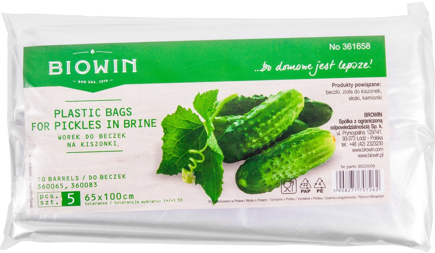 Biowin Worki do beczki 80l opak.5szt 65x100cm