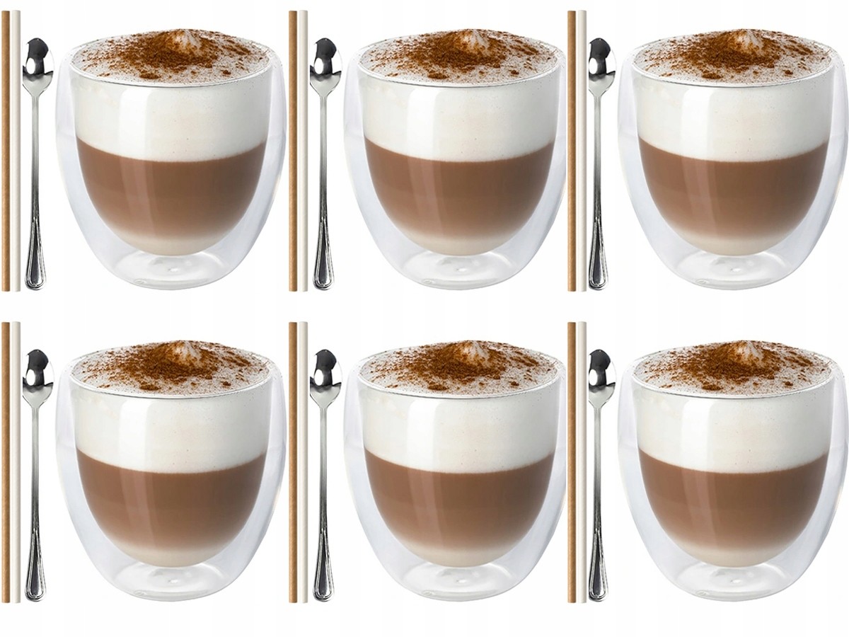Zestaw 6 szt Szklanka Termiczna 235 ML Kawa Latte