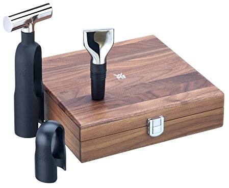 WMF Baric Sommelier zestaw do wina, 3-częściowy w orzech włoski drewnianym pudełku, korkociąg, nóż do folii, korek do butelek, czarny 662856040