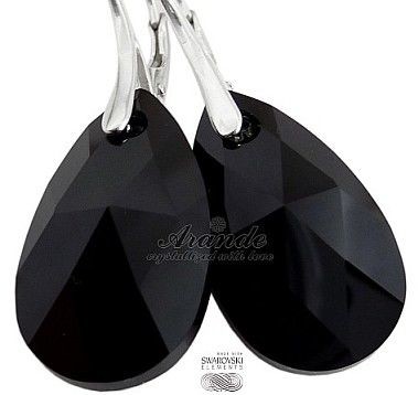 Swarovski Duże Kolczyki Srebro 22Mm Jet Certyfikat