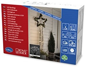 Konstsmide 3812 100 Micro LED łańcuch świetlny, mroźny/na zewnątrz (IP44)/120 ciepłe białe diody/zewnętrzny transformator 30 V/czarny przewód 3812-100