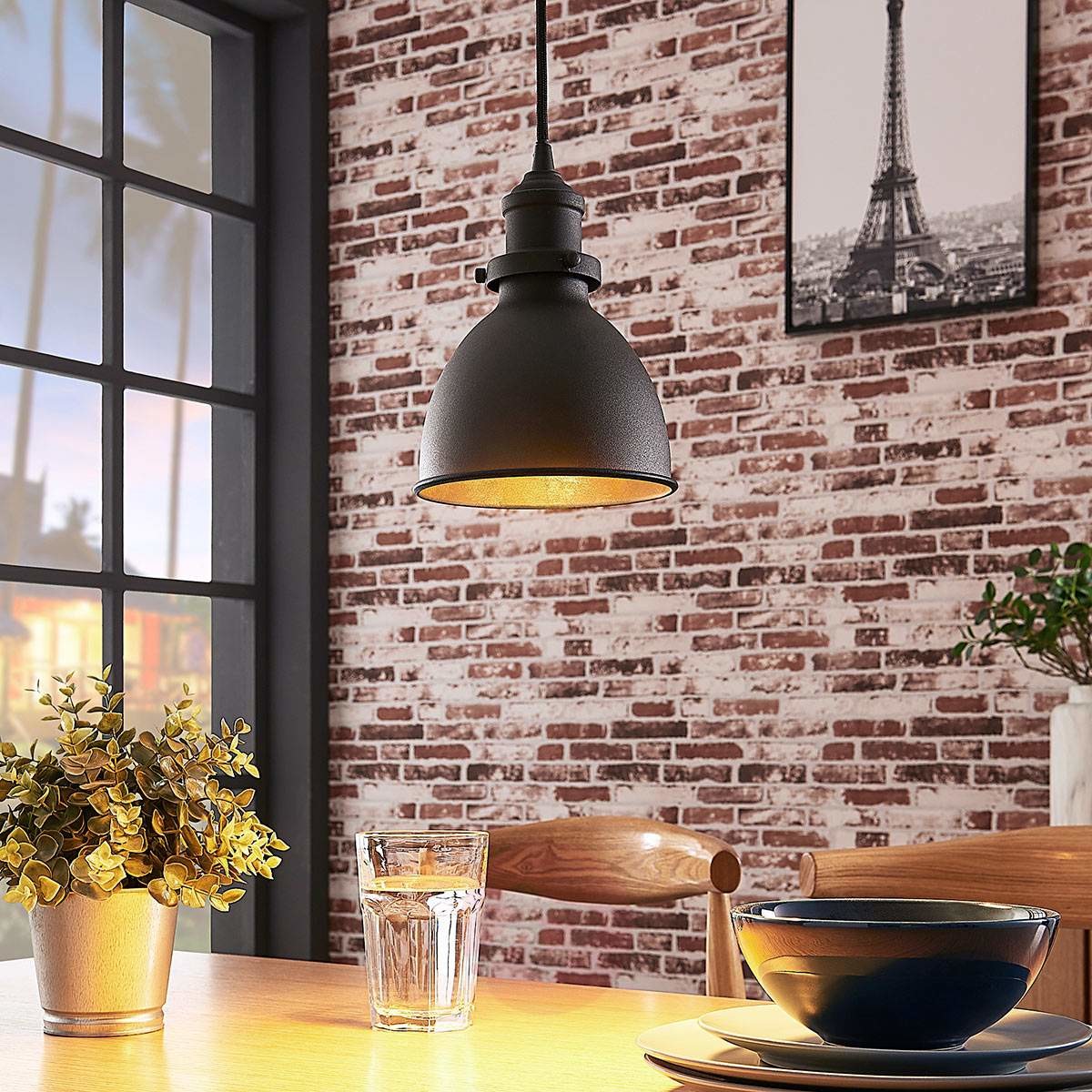 Lampenwelt com Czarna lampa wisząca Jasminka, styl industrialny