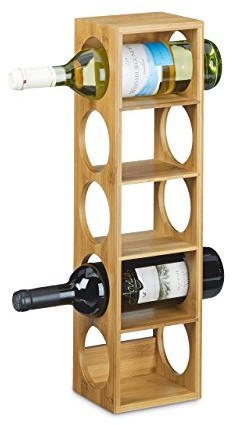 Relaxdays Regał na wino z drewna bambusowego  wys. x szer. x gł.: ok. 53 x 14 x 12 cm z 5 półkami, drewniany regał regał na wino regał na butelki nowoczesny do napojów stojaki na wino do poziomymi prze (10020332)