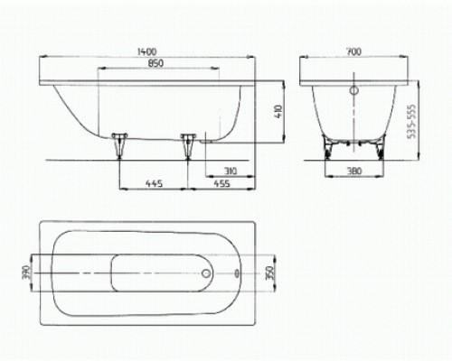 Kaldewei Saniform Plus 360-1 Zestaw 140x70x41 biały 111500013001+495121+581470020000