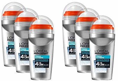 L'Oréal Men Expert L'Oreal Men Expert Fresh Extreme Deo Roll-On, 6 sztuk, reguluje pocenie i zwalcza zapach ciała o długotrwałym zapachu (6 x 50 ml)