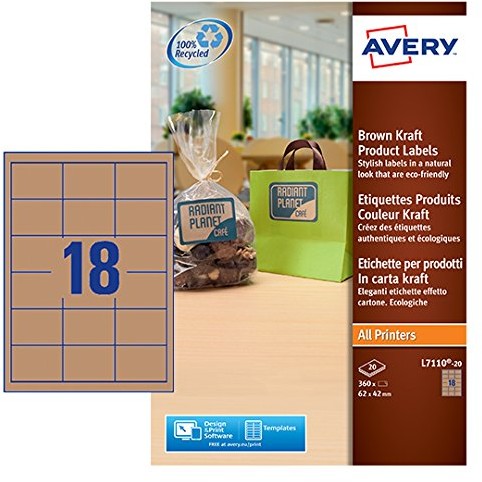 Avery L7110 20 etykiety prostokątne papier 62 X 42 MM 360 sztuk brązowe L7110-20.UK