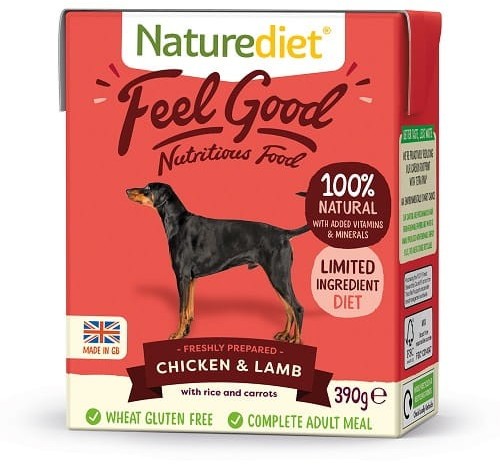 Naturediet Świeżo Przygotowany Kurczak i Jagnięcina z Ryżem i Marchewką 390 g