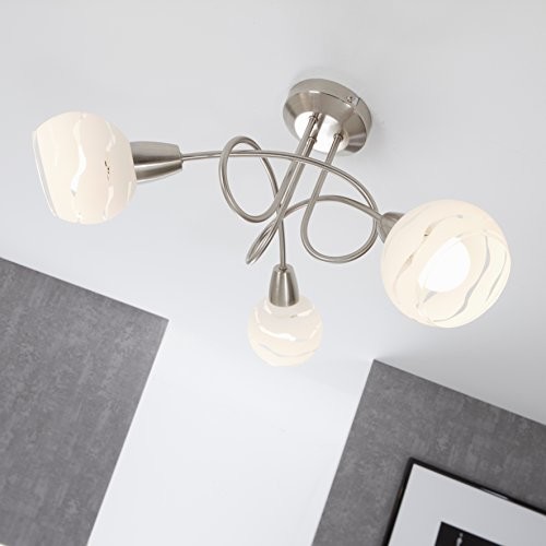 Briloner Leuchten 2046 032, żarówka LED lampa sufitowa, 3-ramienna, teilsatiniertes białe szkło, E14, lampy sufitowe, 455 X 250 MM, nowoczesna, metal, 40 Watts, matowy nikiel, 45.5 x 45.5 x 25 cm 2046-032