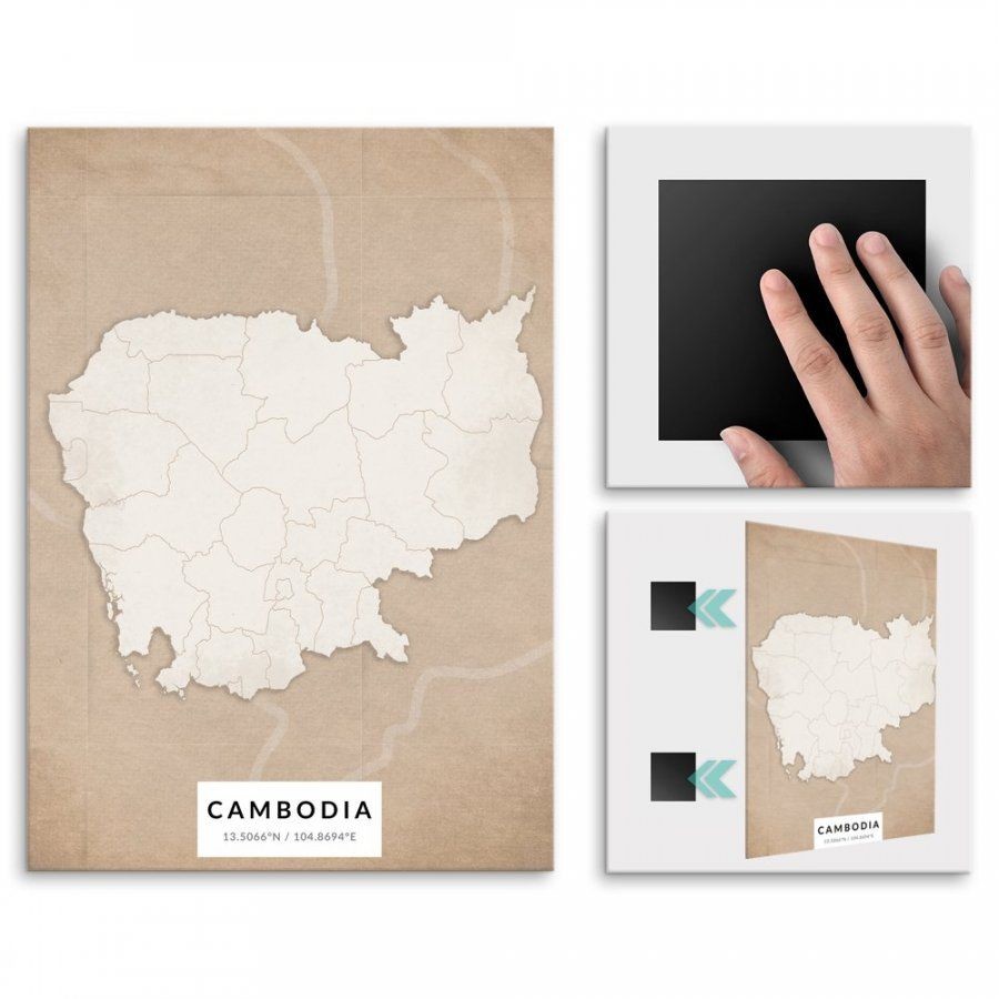 Pix4home Plakat metalowy Mapa Vintage Kambodża M POS-M-04310