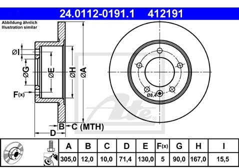 ATE TARCZA HAM 24.0112-0191.1 RENAULT MASTER III 2.3DCI 14-/ NISSAN NV400 2.3DCI 14-/ OPEL MOVANO B 2.3CDTI 14-  24.0112-0191.1