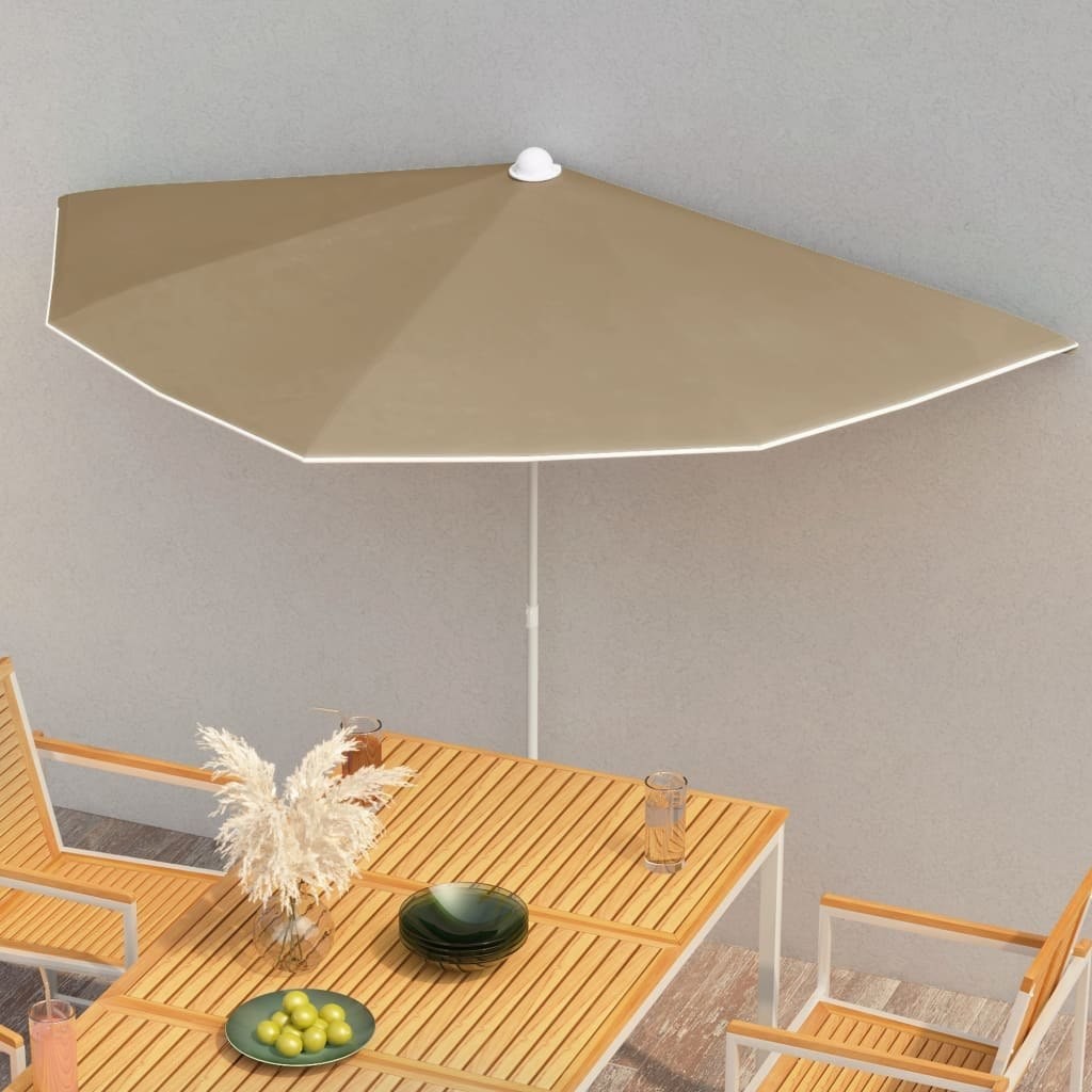 vidaXL Półokrągły parasol ogrodowy na słupku, 180x90 cm, kolor taupe 315562
