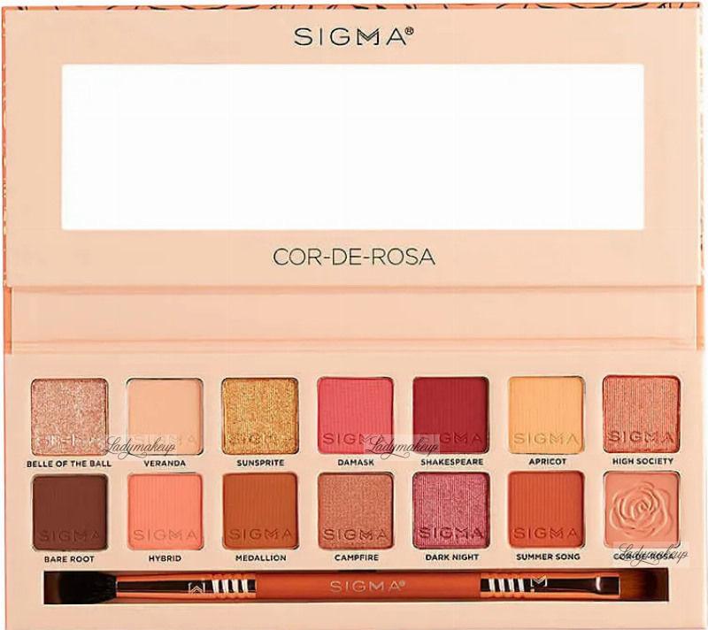 Sigma Sigma - COR-DE-ROSA EYESHADOW PALETTE - Paleta 14 cieni do powiek z podwójnym pędzelkiem