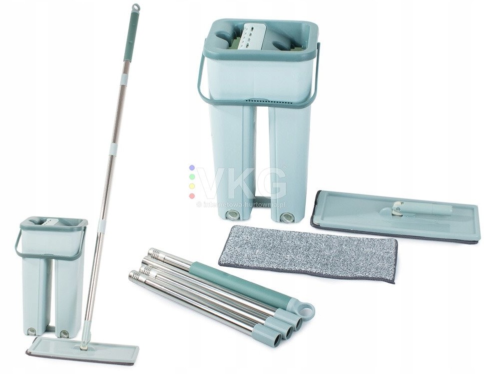 Mop Płaski Regulowany Wiadro Dwukomorowe Zestaw