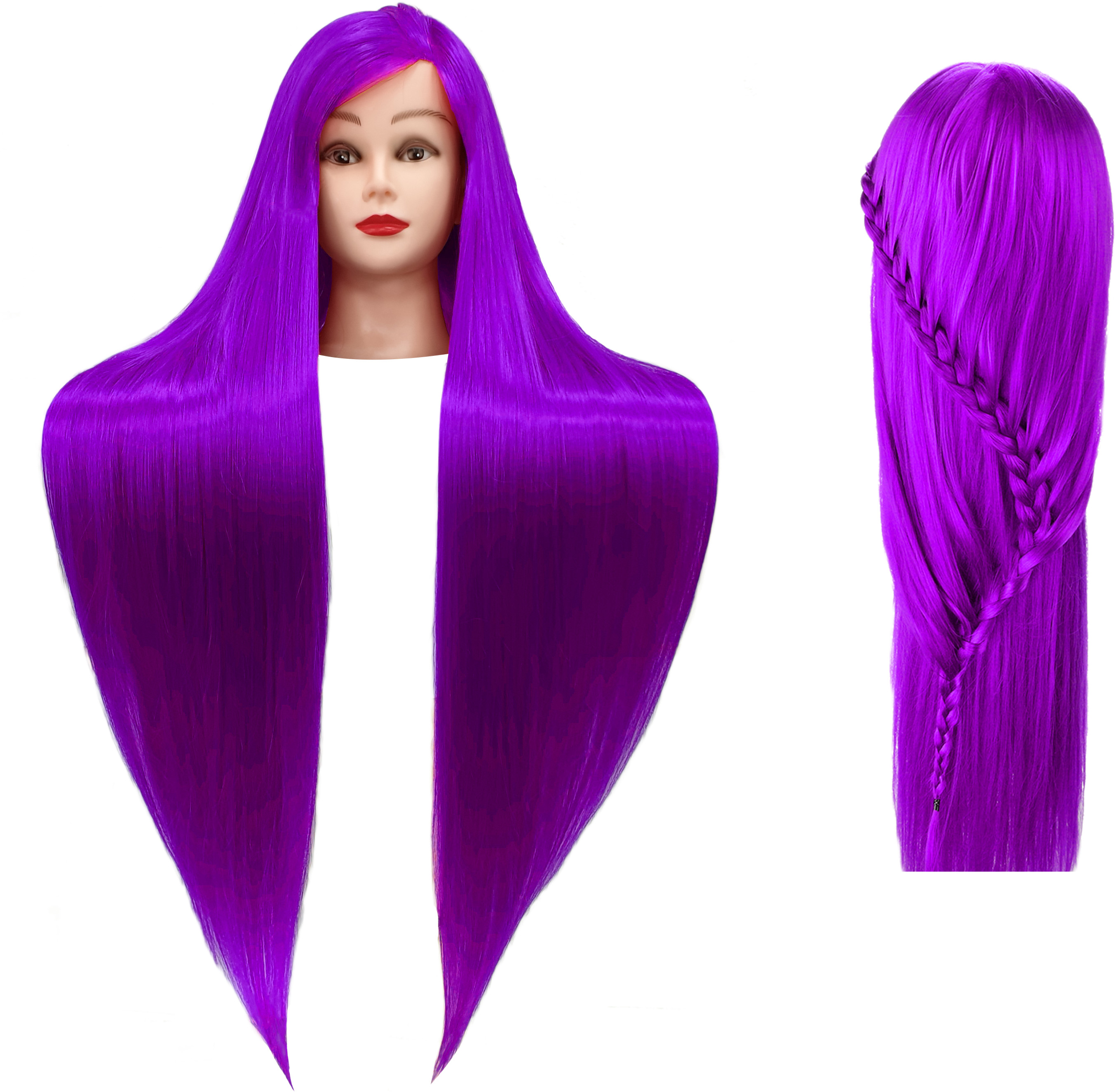 Calissimo Główka treningowa Iza 90 cm purple, włos termiczny + uchwyt, , fryzjerska do czesania, głowa do ćwiczeń ILSA-PURPLE-90CM(IZA)
