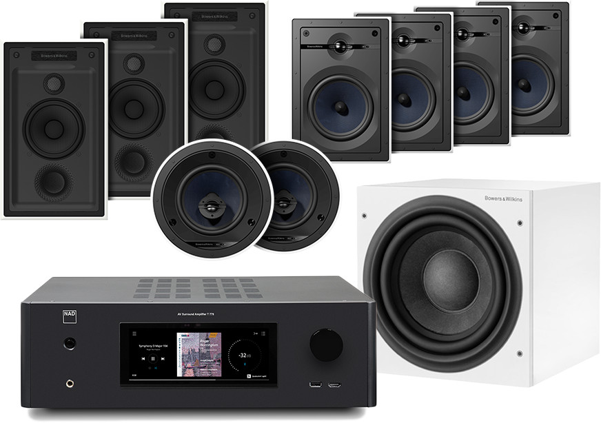 NAD T778 czarny + 3 x CWM7.5 S2 biały + 4 x CWM663 biały + 2 x CCM663 biały + ASW 608 biały