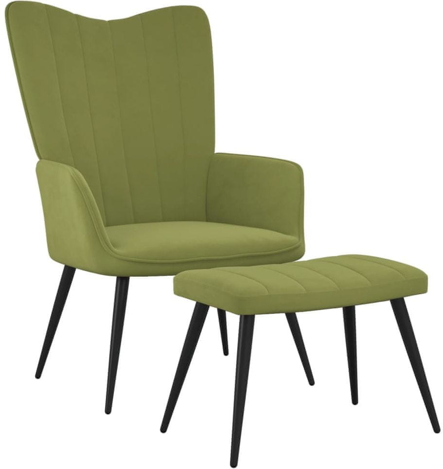 shumee Fotel z podnóżkiem jasnozielony obity aksamitem