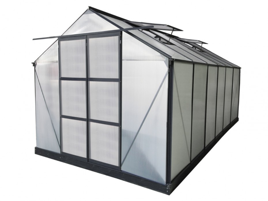Vente-Unique Szklarnia ogrodowa z poliwęglanu o pow. 13 m KALIDA z podstawą - Antracytowa -