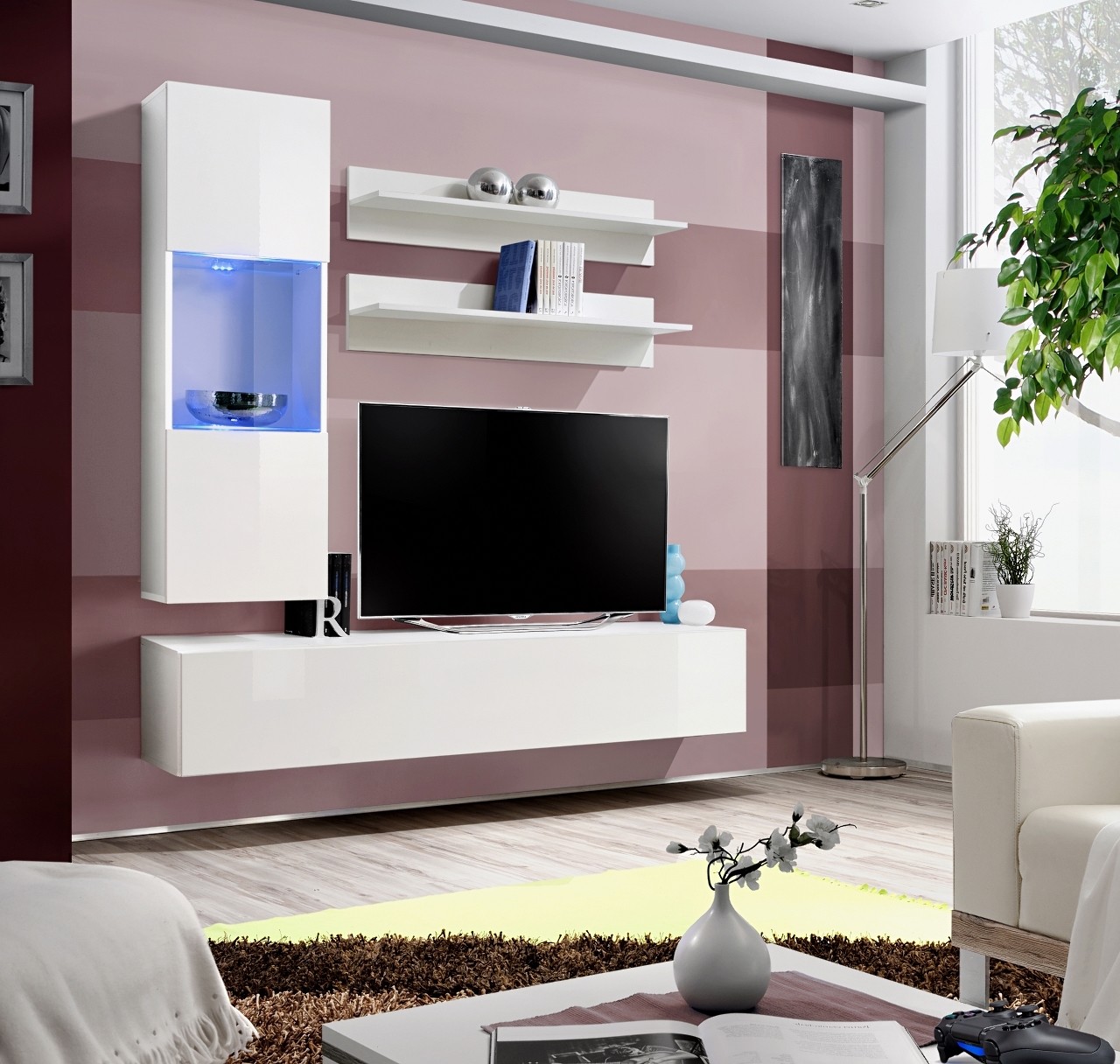 MEBLOŚCIANKA FLY H3 BIAŁY MAT/BIAŁY POŁYSK + LED 23 WW FY H3