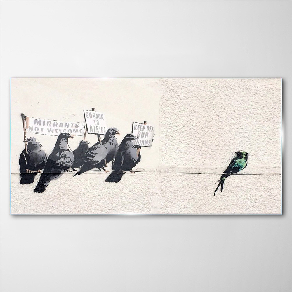PL Coloray Obraz Szklany Protestujący Birds Banksy 100x50cm