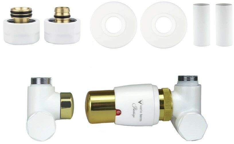Varioterm Zawór termostatyczny do grzałki 50mm INTEGRA GLAMOUR All in One - pex 16 mm prawy biały mat ze złotym AIGS0225CFK/P(PEX)