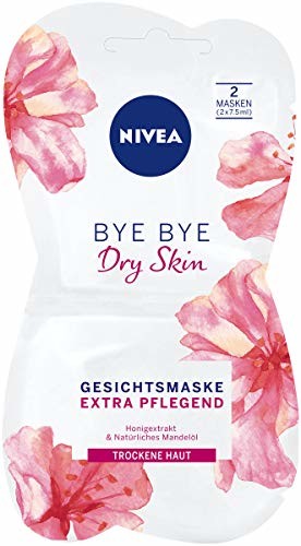 Nivea Bye Bye Dry Skin maseczka do twarzy w opakowaniu 12 szt. (12 x 15 ml), intensywna pielęgnacja twarzy, uspokaja skórę, maseczka do pielęgnacji skóry suchej
