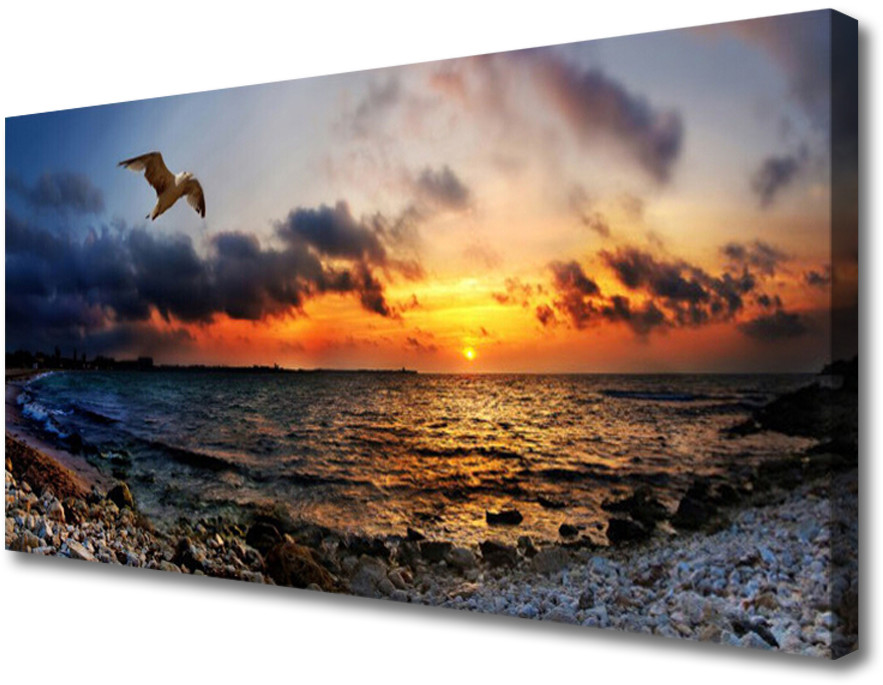 PL Tulup Obraz na Płótnie Mewa Morze Plaża Krajobraz 100x50cm