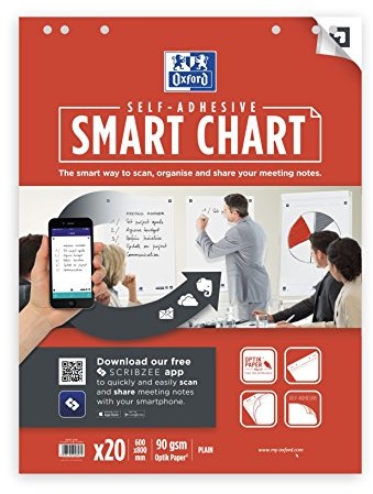 Oxford OXFORD 400096276 wielu innych Smart Chart blanko samoprzylepna perforowana 60 x 80 cm z uniwersalnymi otworami scribzee kompatybilny  jako pomoc w klasie Meeting biurowych 400096276