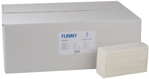 Funny ręcznik do rąk, z firmy Inter Fold, 20.6 x 24 cm, po złożeniu 8,5 cm głębokości, 2lag, Bright White, 3750 arkuszy papieru, 1er Pack (1 X 1 sztuki) AG-050-2