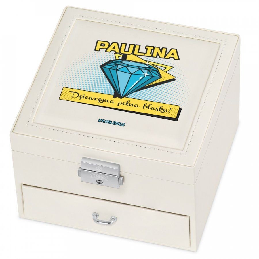 Murrano Szkatułka na Biżuterię Kremowa z Nadrukiem Brylant SZKT-BB-003