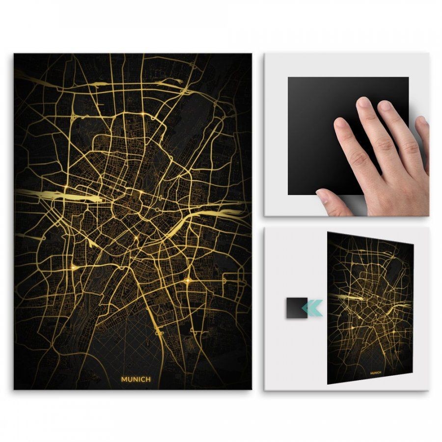 Pix4home Plakat metalowy Mapa City Lights Monachium L POS-L-03510