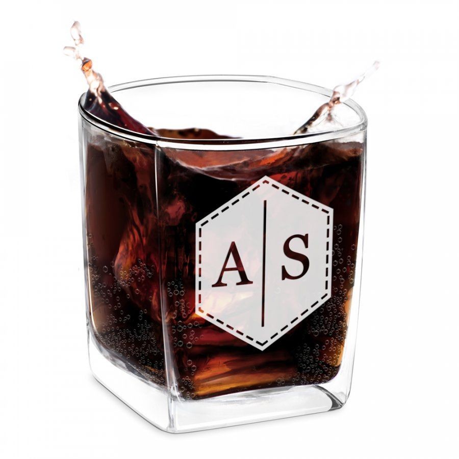Murrano Szklanka do Whisky Grawer Inicjały Sześciokąt SZC-064
