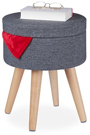 Relaxdays Relaxdays Taboret do siedzenia z funkcją stołu, wyściełana pokrywa, miejsce do przechowywania, wys. x gł.: 45,5 x 37 cm, materiał, nogi drewniane, szary/naturalny 10038523