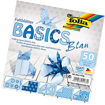 Bringmann Folia Basics Origami 80 G/M, 50 arkuszy sortowane w 5 motywami, niebieski, 15 x 15 cm 464/1515