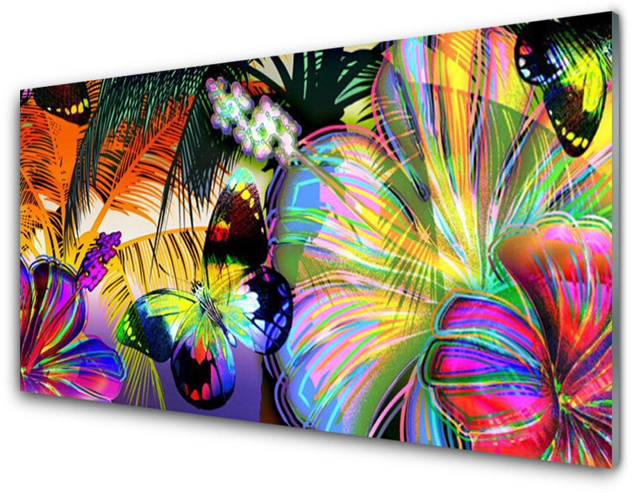Tulup.pl Panel Szklany Abstrakcja Motyle Piórka 140x70cm