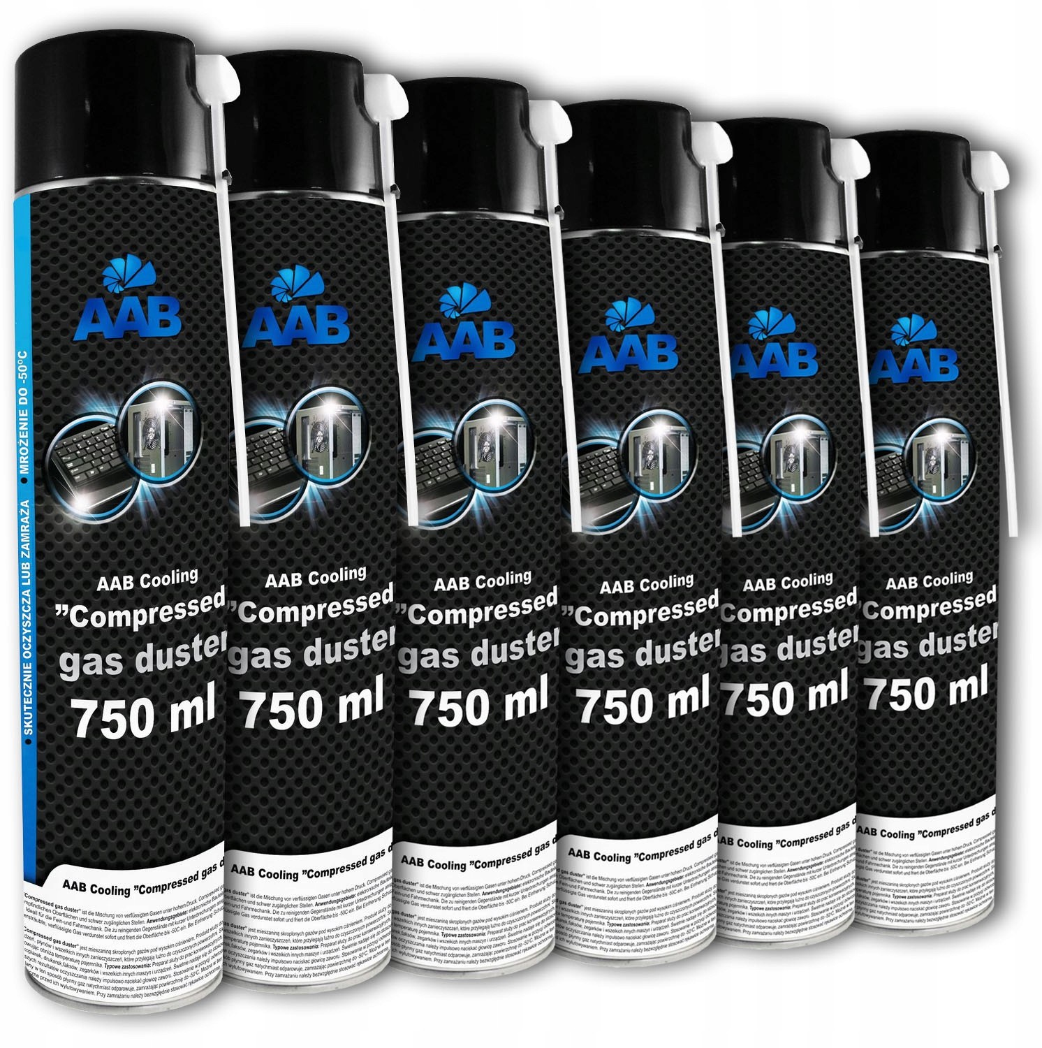6x Aab Cooling Sprężone Powietrze 750ml + 12xRURKA
