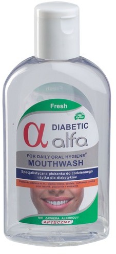 Alfa Diabetic Fresh - specjalistyczny płyn do płukania i nawilżania jamy ustnej dla cukrzyków, smak mocna mięta 828-uniw