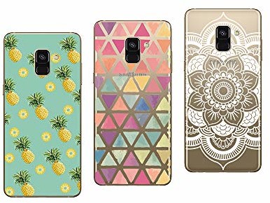Samsung Novago Novago Kompatybilny z Galaxy A8 2018 (5,6 cala), 3 sztuki, miękki, wytrzymały, odporny na uderzenia, z wysokiej jakości nadrukiem (x3, wielokolorowy 7) A82018AnanaTrianglesRosaceBlanc