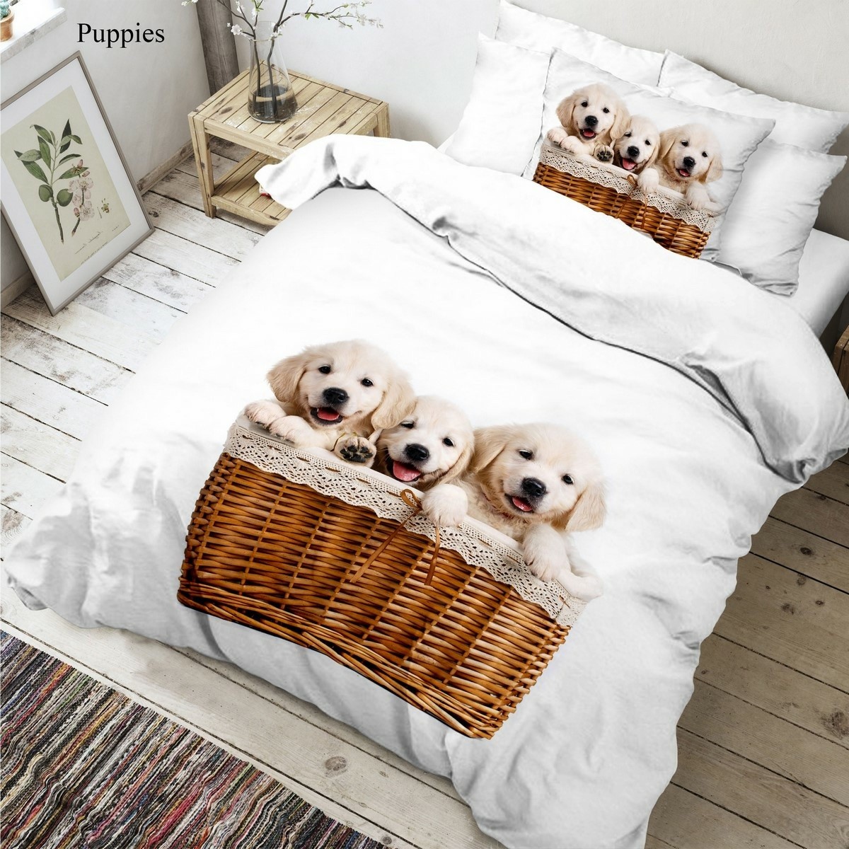 Dziecięca pościel bawełniana Szczenięta 3D, 140 x 200 cm, 70 x 90 cm