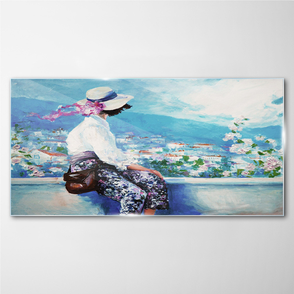 PL Coloray Obraz na Szkle Kobiety Pejzaż miejski Góry 140x70cm
