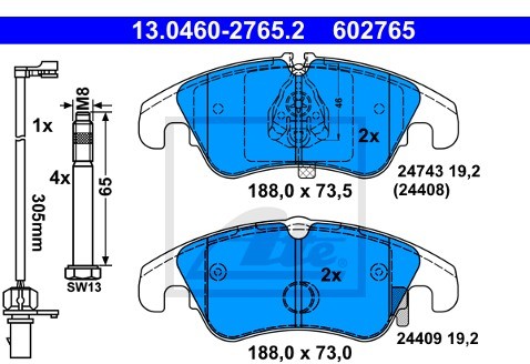 ATE Klocki hamulcowe - komplet 13.0460-2765.2