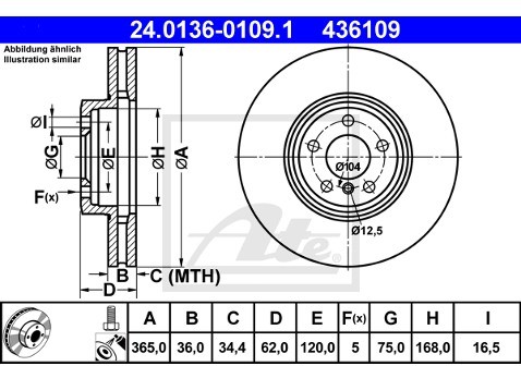 ATE TARCZA HAM 24.0136-0109.1 BMW X5 E70 XDRIVE 4.8I 355KM 08-, X6 E71 3.5D 286KM 08-  24.0136-0109.1