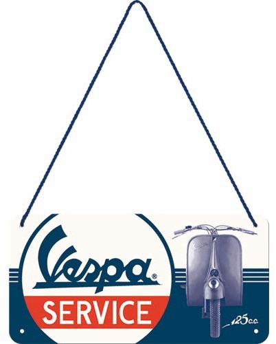 Art Nostalgic 28028 - Vespa - serwis, blaszana tabliczka, tabliczka wisząca, tabliczka na drzwi, ze sznurkiem, 10x20 cm 28028