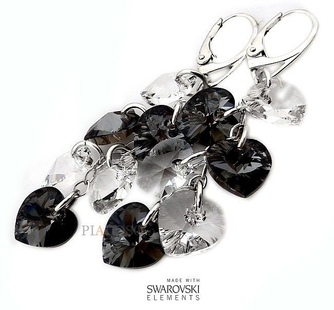 Swarovski Długie Kolczyki Srebro Serce Certyfikat