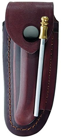 Laguiole Brązowa skórzana-etui, do noży o 12 cm długości trzonka, może być noszone wzdłuż i w poprzek, w zestawie stal do ostrzenia 10 cm, szary, m 1010164610