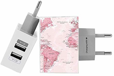 Gocase Gocase World Map Pink Wall Charger | Ładowarka Dual USB dual-usb-wall-charger-mapa-mundi-rosa